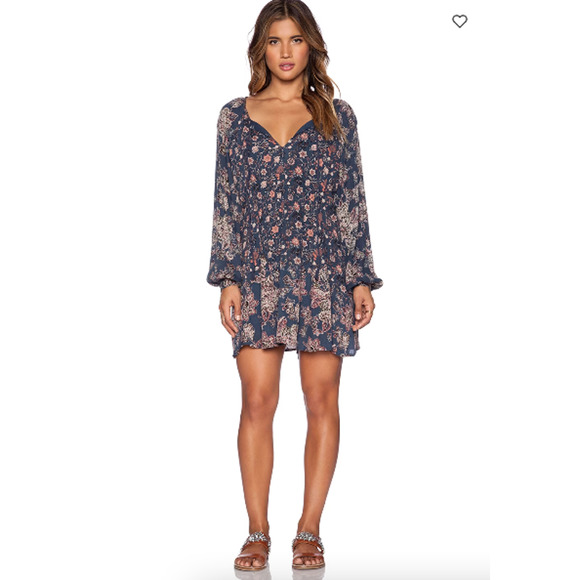 Free People Lucky Loosey Dress Indigo Blue, Paisley Boho Dress - Picture 5 of 12